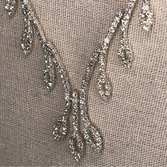 RHINESTONE SILVER NECKLACE WEDDING EVENT GIFT FORMAL PAGEANT - Picture 3 of 7